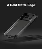 iPhone 17 Pro Max Case | Fusion Bold Matte - Clear phone case with a black matte camera frame floating on dark background.