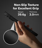 iPhone 17 Pro Max Case | Fusion Bold Matte - Hand holding a black phone case with a magnified view of its textured grip.