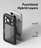 iPhone 17 Pro Max Case | Fusion Bold Matte - Exploded view showing soft TPU frame and hard PC back panel layers.