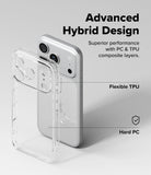 iPhone 17 Pro Max Case | Fusion - Clear phone case showing flexible TPU and hard PC layers with labels on a gray background.
