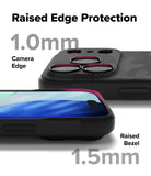 iPhone 17 Pro Max Case | Onyx - Close-up showing 1.0mm raised camera edge and 1.5mm raised screen bezel for protection.
