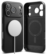 iPhone 17 Pro Max Case | Onyx Magnetic - Black textured phone case showing exterior with MagSafe charger and interior.
