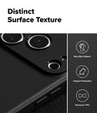iPhone 17 Pro Max Case | Onyx Magnetic - Close-up of black textured phone case with icons for grip, impact, and material.