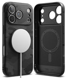 iPhone 17 Pro Max Case | Onyx Magnetic - Black camo magnetic phone case shown from back and interior views.