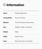 iPhone 17 Pro Max Case | Rugged Gear - Information table listing specifications for the Ringke Rugged Gear phone case.