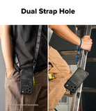 iPhone 17 Pro Max Case | Rugged Gear - Two views of a rugged phone case with dual strap holes for neck and wrist lanyards.