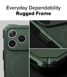 [Bundle] iPhone 17 Pro Max | Rugged Gear Magnetic - iPhone 17 Pro Max Rugged Gear Magnetic - Close-up of a dark green rugged phone case showing camera, power button, and frame.