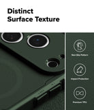 iPhone 17 Pro Max Case | Rugged Gear Magnetic - Close-up of green textured phone case with camera cutouts and icons.