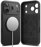 iPhone 17 Pro Max Case | Silicone Magnetic - Black silicone case for iPhone 17 Pro Max with magnetic charger and suede interior.