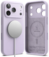 iPhone 17 Pro Max Case | Silicone Magnetic - Lavender silicone case with magnetic charger and suede-lined interior.