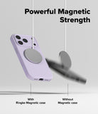 iPhone 17 Pro Max Case | Silicone Magnetic - A lavender phone case magnetically attached to a charger, while another falls.