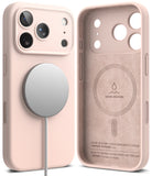 iPhone 17 Pro Max Case | Silicone Magnetic - Light pink magnetic silicone case shown from back and interior views.