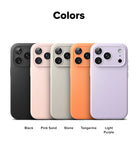 iPhone 17 Pro Max Case | Silicone Magnetic - Five silicone iPhone cases in black, pink sand, stone, tangerine, and light purple.