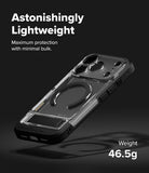 iPhone 17 Pro Max Case | UX Magnetic - Clear phone case with black magnetic ring and kickstand on a dark background.