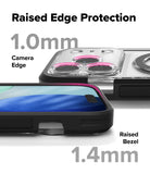 iPhone 17 Pro Max Case | UX Magnetic - Close-up showing 1.0mm camera edge and 1.4mm screen bezel protection on a phone case.