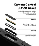 [Bundle] iPhone 17 Pro | Alles - Exploded view of a camera control button cover showing PET film, PCB, silicone, and aluminum layers.