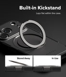 iPhone 17 Pro Case | Alles - Close-up of a phone case with a circular metal kickstand that folds flat or extends for support.