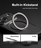 [Bundle] iPhone 17 Pro | Alles - Black phone case with a circular, foldable metal kickstand shown in both stored and extended positions.