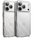 iPhone 17 Pro Case | Air - Two clear iPhone 17 Pro cases, one with glitter and one plain, showing triple camera cutouts.