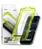 iPhone 17 Pro Screen Protector | Easy Slide AR Tempered Glass - iPhone 17 Pro Screen Protector - Ringke Easy Slide AR tempered glass kit with neon green installation tray and packaging.