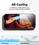 iPhone 17 Pro Screen Protector | Easy Slide AR Tempered Glass - iPhone 17 Pro Screen Protector - Split screen showing AR coating reducing glare on a phone display compared to normal glass.