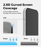 iPhone 17 Pro Screen Protector | Easy Slide AR Tempered Glass - iPhone 17 Pro Screen Protector - Diagram showing 2.5D curved edges protecting the phone screen compared to flat glass.