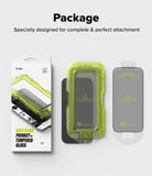 iPhone 17 Pro Screen Protector | Easy Slide Privacy Tempered Glass - iPhone 17 Pro Screen Protector - Packaging, green installation tray, and privacy screen protector for iPhone 17 Pro.