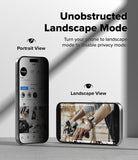 iPhone 17 Pro Screen Protector | Easy Slide Privacy Tempered Glass - iPhone 17 Pro Screen Protector - Privacy glass showing dark portrait view and clear landscape video playback.