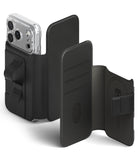 iPhone 17 Pro Max Cover | Folio Grip Wallet Magnetic - Black magnetic folio wallet case with a hand strap and internal card slots for an iPhone.