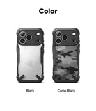 iPhone 17 Pro Case | Fusion-X - Two rugged phone cases in clear and camo black, featuring reinforced corners and camera protection.