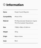 iPhone 17 Pro Case | Fusion-X Magnetic - Information table listing product name, compatibility, materials, size, weight, origin, and color.
