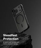 [Bundle] iPhone 17 Pro | Fusion Bold Magnetic Matte - iPhone 17 Pro | Fusion Bold Magnetic Matte - Black magnetic phone case floating above a dark, textured rock.