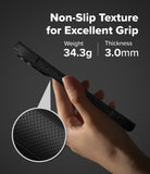 iPhone 17 Pro Case | Fusion Bold Matte - Hand holding a black phone case with a textured, non-slip grip and 34.3g weight.