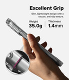 iPhone 17 Pro Case | Fusion Card Magnetic - Hand holding a phone case with specifications on a white background