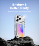 iPhone 17 Pro Case | Fusion Card - Clear phone case with a card slot holding a colorful card, resting on a rock against a blue sky.