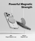iPhone 17 Pro Case | Fusion Magnetic - A magnetic charger holds a cased phone while a second charger drops without a case.