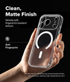 [Bundle] iPhone 17 Pro | Fusion Magnetic - Hand holding a clear, matte iPhone 17 Pro case with a white magnetic ring on the back.