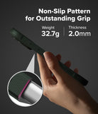 iPhone 17 Pro Case | Onyx - Hand holding a black phone case with a magnified view of its textured, non-slip grip pattern.