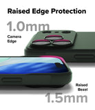 iPhone 17 Pro Case | Onyx Magnetic - Close-up of phone case showing 1.0mm camera edge and 1.5mm raised screen bezel protection.