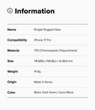 iPhone 17 Pro Case | Rugged Gear - A table listing technical specifications for the Ringke Rugged Gear iPhone 17 Pro case.