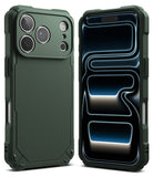 iPhone 17 Pro Case | Rugged Gear - Dark green rugged phone case shown from back and front with a textured, protective design.