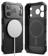 iPhone 17 Pro Case | Rugged Gear Magnetic - Black rugged phone case showing exterior with magnetic charger and interior.