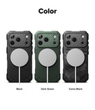 iPhone 17 Pro Case | Rugged Gear Magnetic - Three rugged phone cases in black, dark green, and camo black with MagSafe.