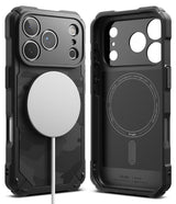 iPhone 17 Pro Case | Rugged Gear Magnetic - Black rugged phone case with carbon fiber texture and magnetic charger.