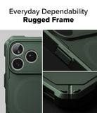 [Bundle] iPhone 17 Pro | Rugged Gear Magnetic - iPhone 17 Pro | Rugged Gear Magnetic - Close-up of a dark green rugged phone case showing camera, power button, and corner.