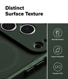 iPhone 17 Pro Case | Rugged Gear Magnetic - Close-up of green textured phone case with camera cutouts and icons for grip, impact, and TPU.
