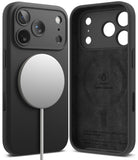 iPhone 17 Pro Case | Silicone Magnetic - Black magnetic silicone case showing exterior with charger and interior.