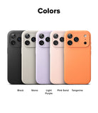 iPhone 17 Pro Case | Silicone Magnetic - Five iPhone 17 Pro silicone cases in black, stone, light purple, pink sand, and tangerine.