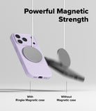 iPhone 17 Pro Case | Silicone Magnetic - A lavender phone case held by a magnet versus a phone falling without one.