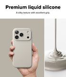 [Bundle] iPhone 17 Pro | Silicone Magnetic - iPhone 17 Pro | Silicone Magnetic - Hand holding a beige silicone phone case next to liquid silicone pouring.